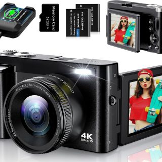 4K Digital Camera for Photography, 64MP Vlogging Camera for YouTube with 3" 180° Flip Screen, 18X Digital Zoom Point and Shoot Camara with 32GB Micro SD Card for Beginner (Black)